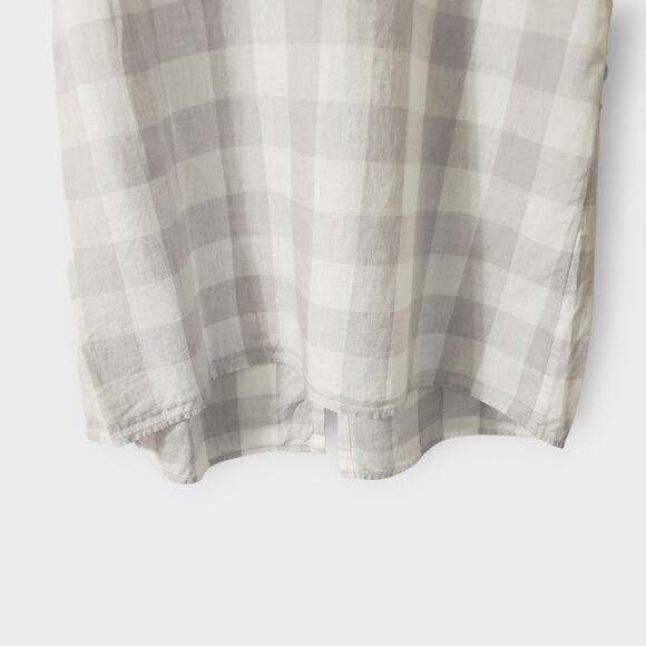 J. Jill Love Linen Gingham Plaid Sleeveless Top Gray White Large Button Back - Picture 3 of 11